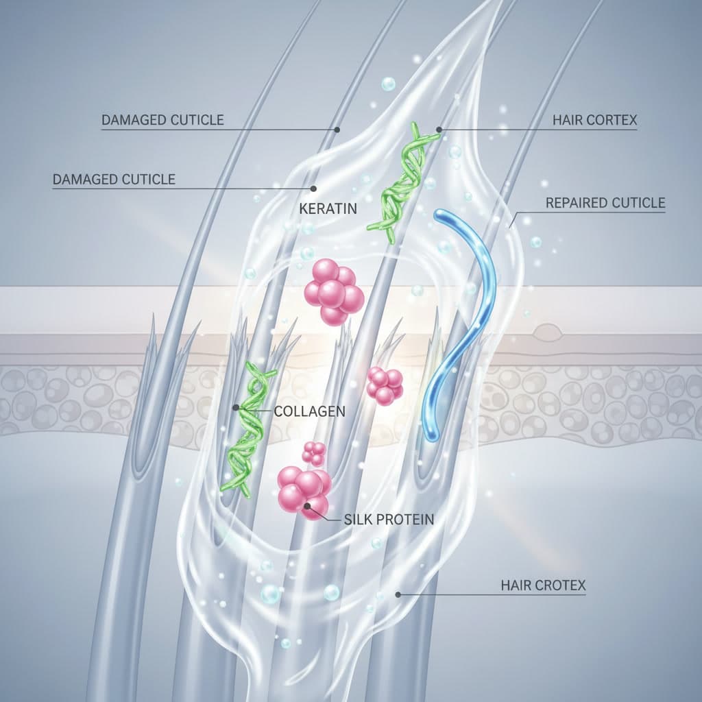 Shiseido Fino hair mask penetration into hair cortex diagram