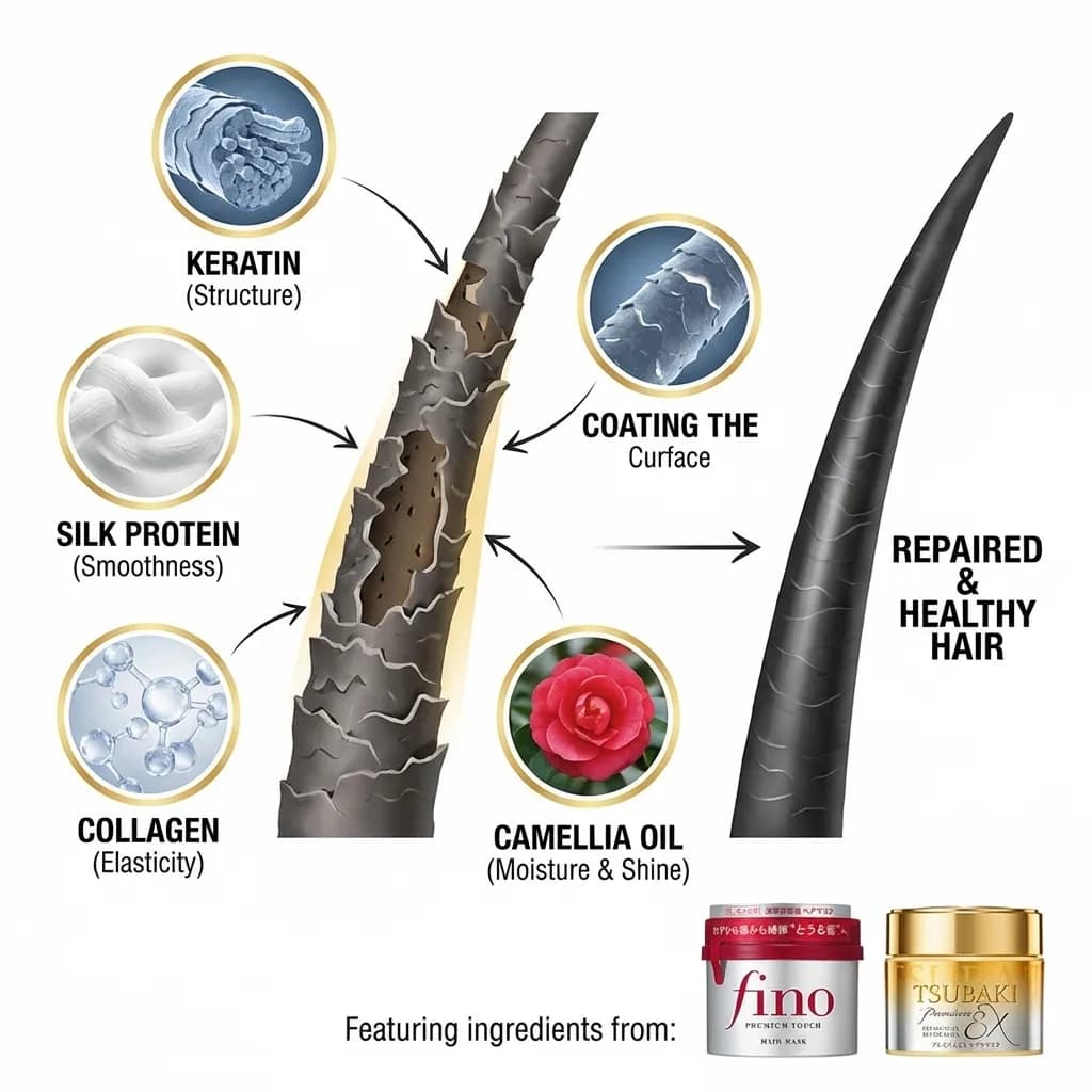 Fino vs Tsubaki hair mask ingredients comparison