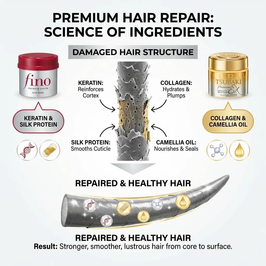 Fino vs Tsubaki hair mask ingredients comparison